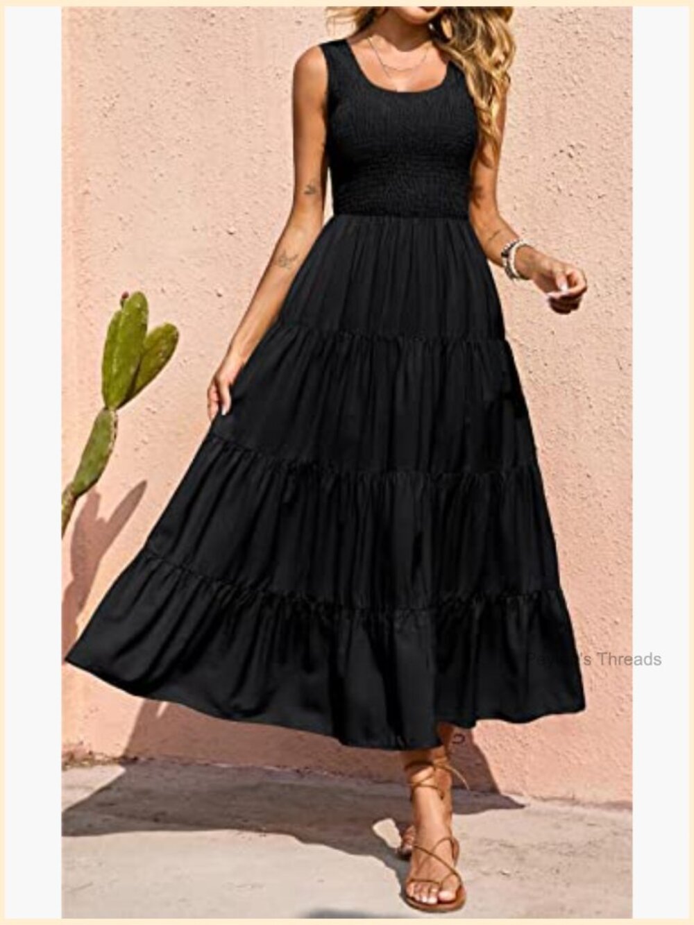 Smocked Tank Maxi Dress Sleeveless Tiered Beach Long Dress - Picture 6 of 7